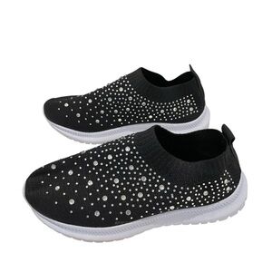 Black Slip-On Sneakers with Rhinestones